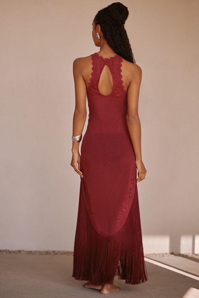 By Anthropologie Sleeveless Mesh Fringe Midi Dress #1