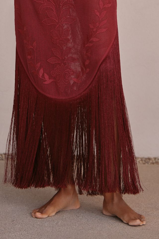 By Anthropologie Sleeveless Mesh Fringe Midi Dress #3