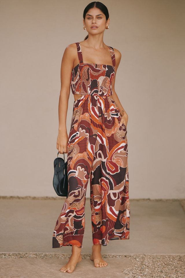 By Anthropologie Square-Neck Smocked Jumpsuit #1