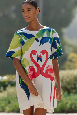 Celandine Short-sleeve Cotton Swing Dress In White