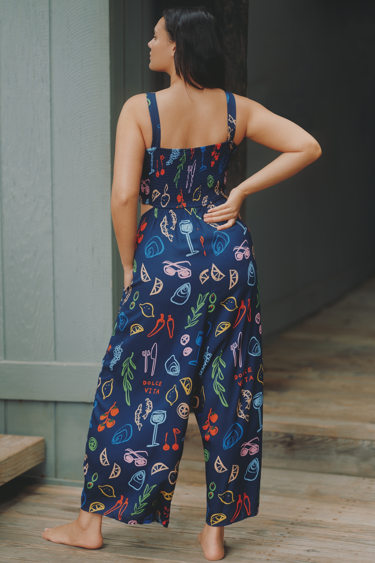 Jordan Nickson Square-Neck Smocked Cutout Jumpsuit