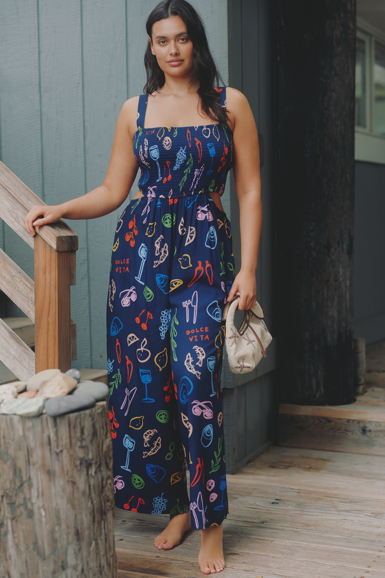 Jordan Nickson Square-Neck Smocked Cutout Jumpsuit