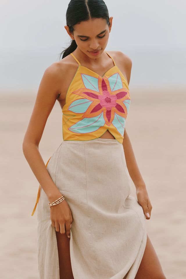 Celandine Linen Blend Embellished Flower Maxi Dress #2