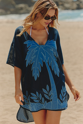Celandine Mesh Embroidered Mini Dress In Blue