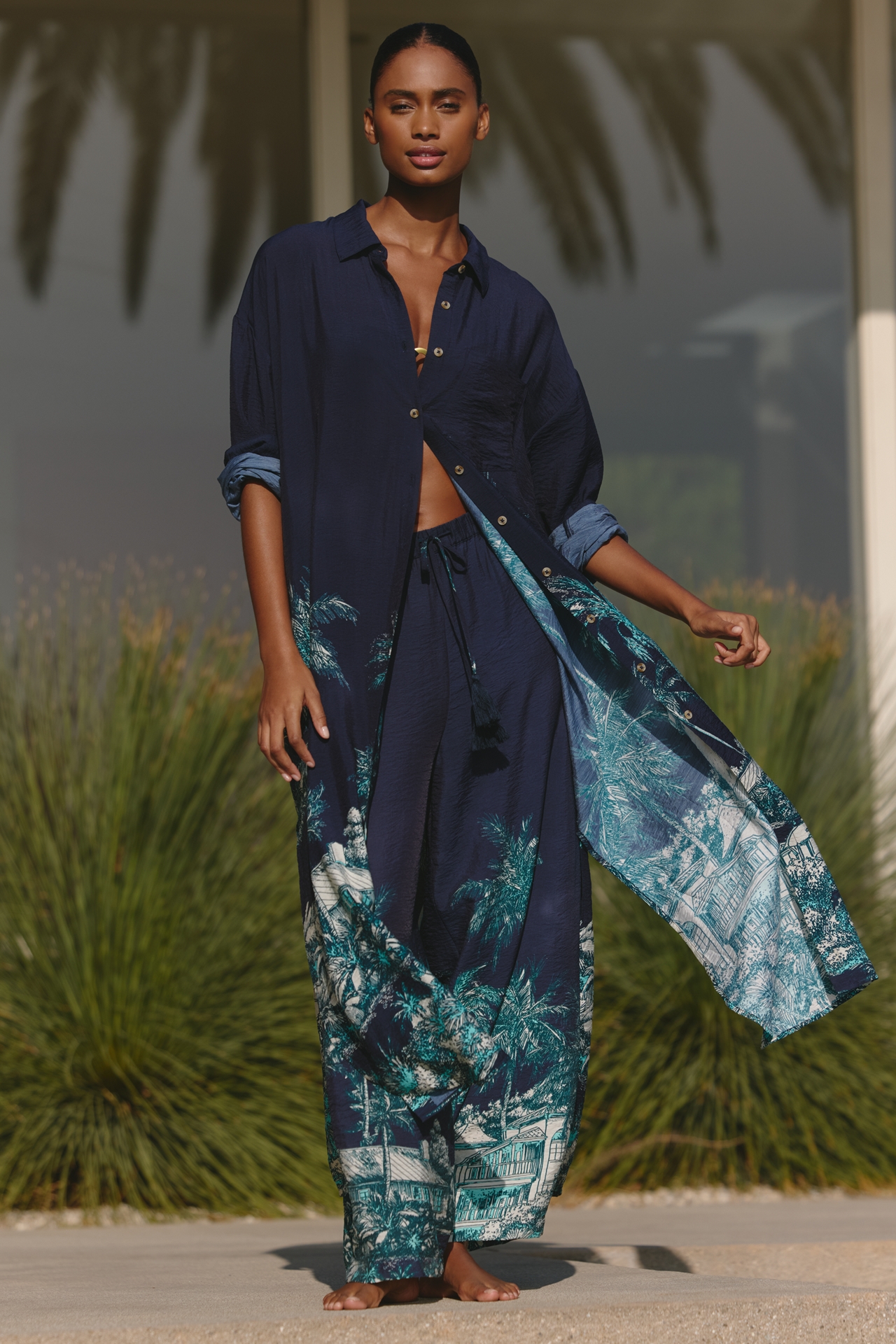 Celandine Long-Sleeve Sheer Maxi Shirt Dress