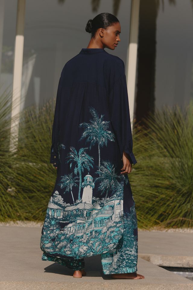 Celandine Long-Sleeve Sheer Maxi Shirt Dress #3