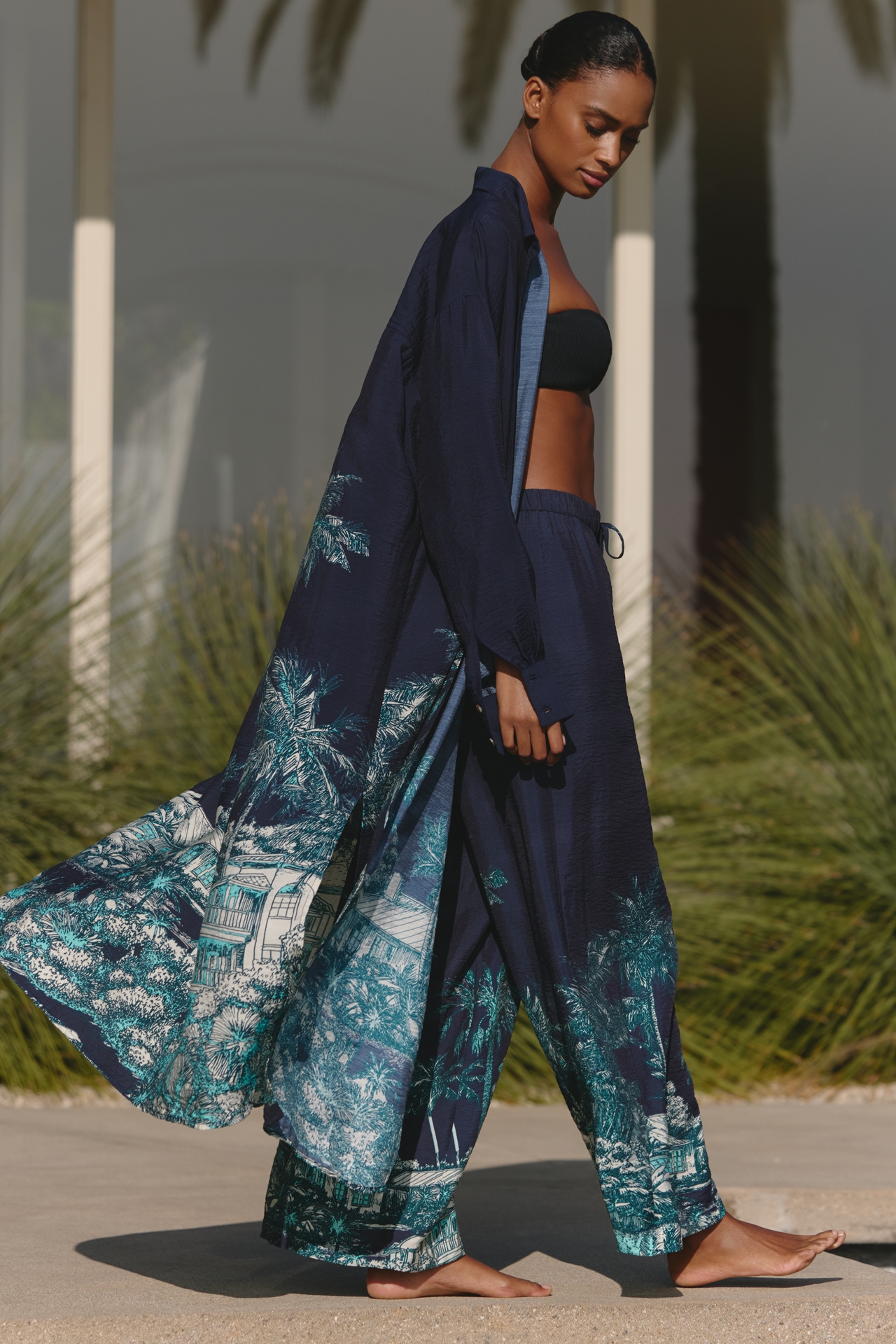 Celandine Long-Sleeve Sheer Maxi Shirt Dress