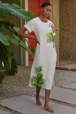 Celandine Cotton Botanical T-shirt Dress In White