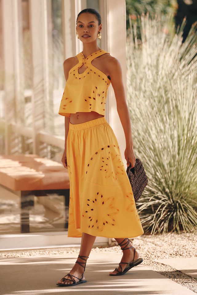 Celandine Sun Cutwork Midi Skirt | Anthropologie