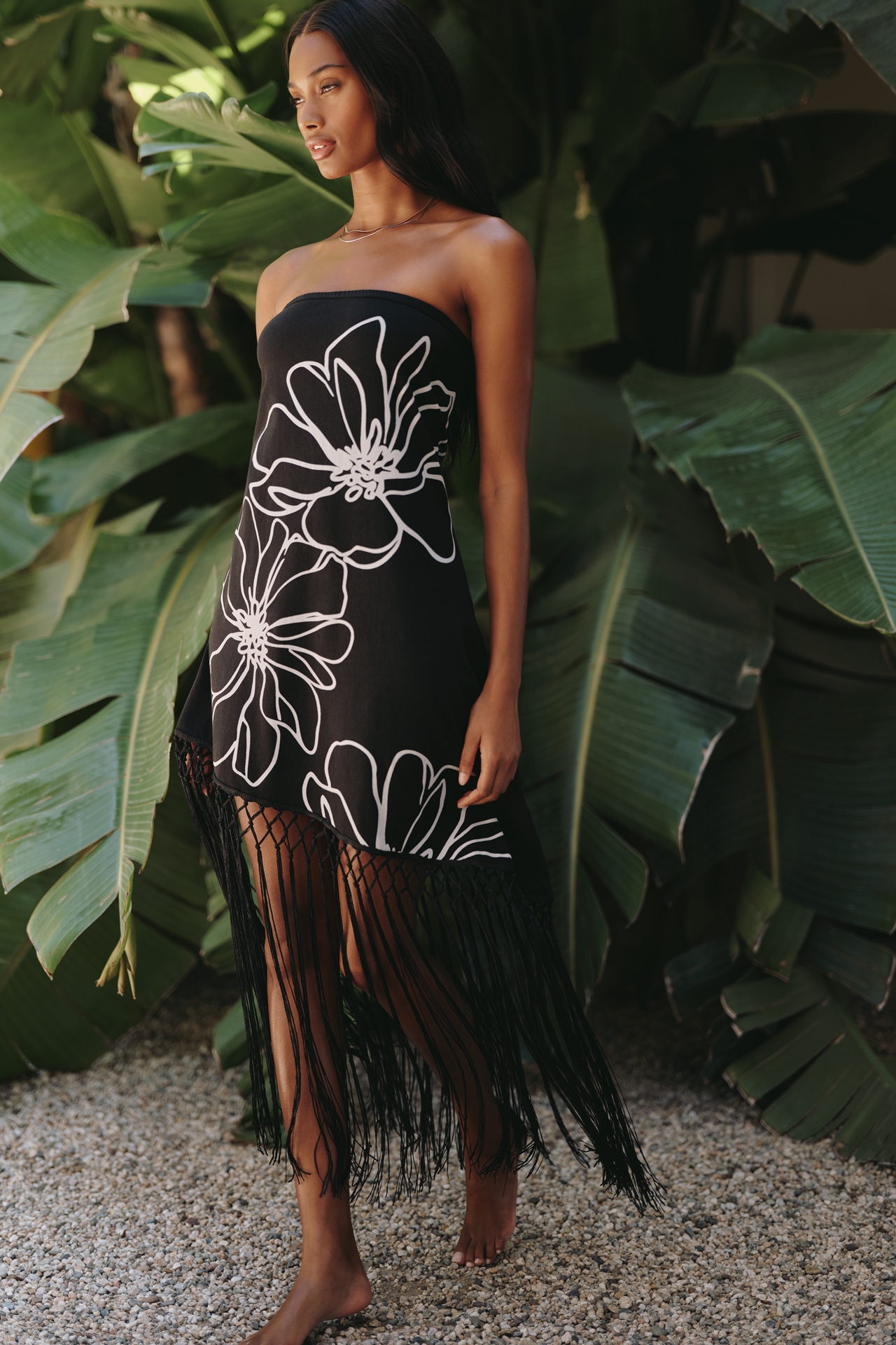 Celandine Asymmetrical Fringed T-Shirt Dress
