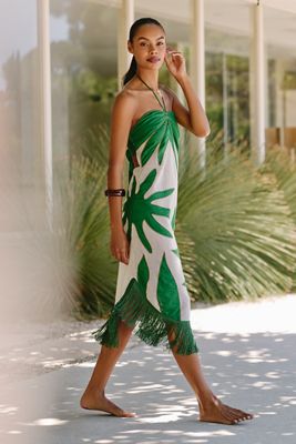 Celandine 100% Cotton Sunset Halter Midi Dress