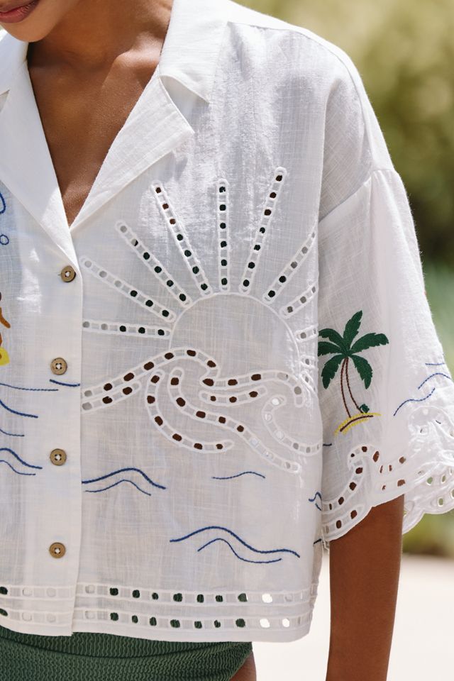 Celandine 100% Cotton Eyelet Icon Buttondown Shirt #1
