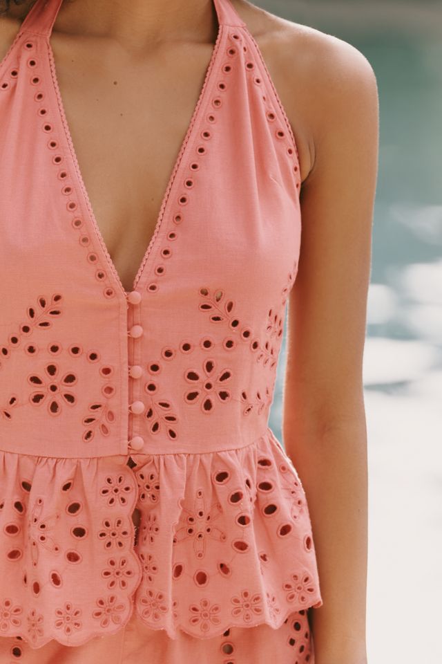 Celandine Cotton Linen Peplum Halter Top #2