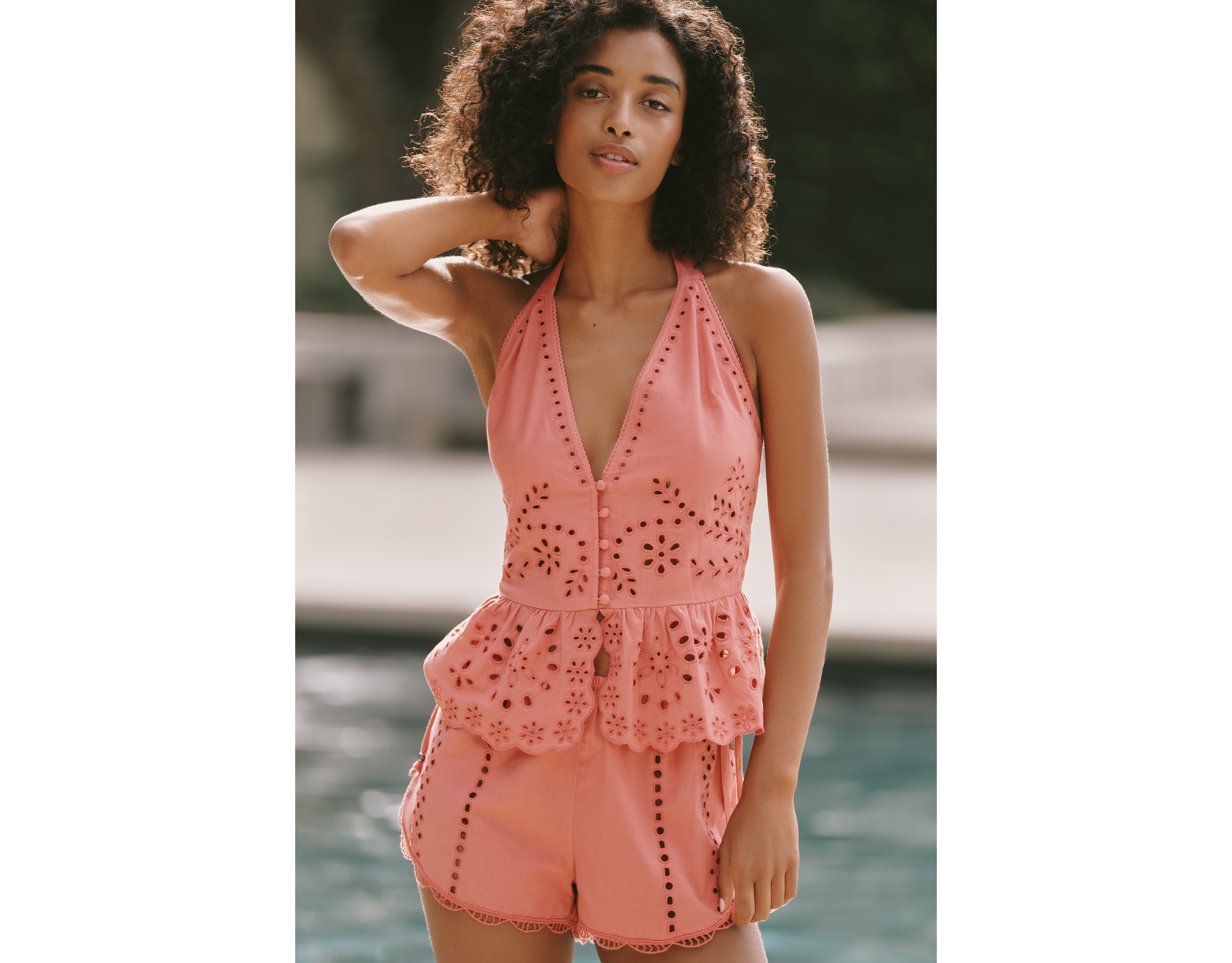 Celandine Cotton Linen Peplum Halter Top