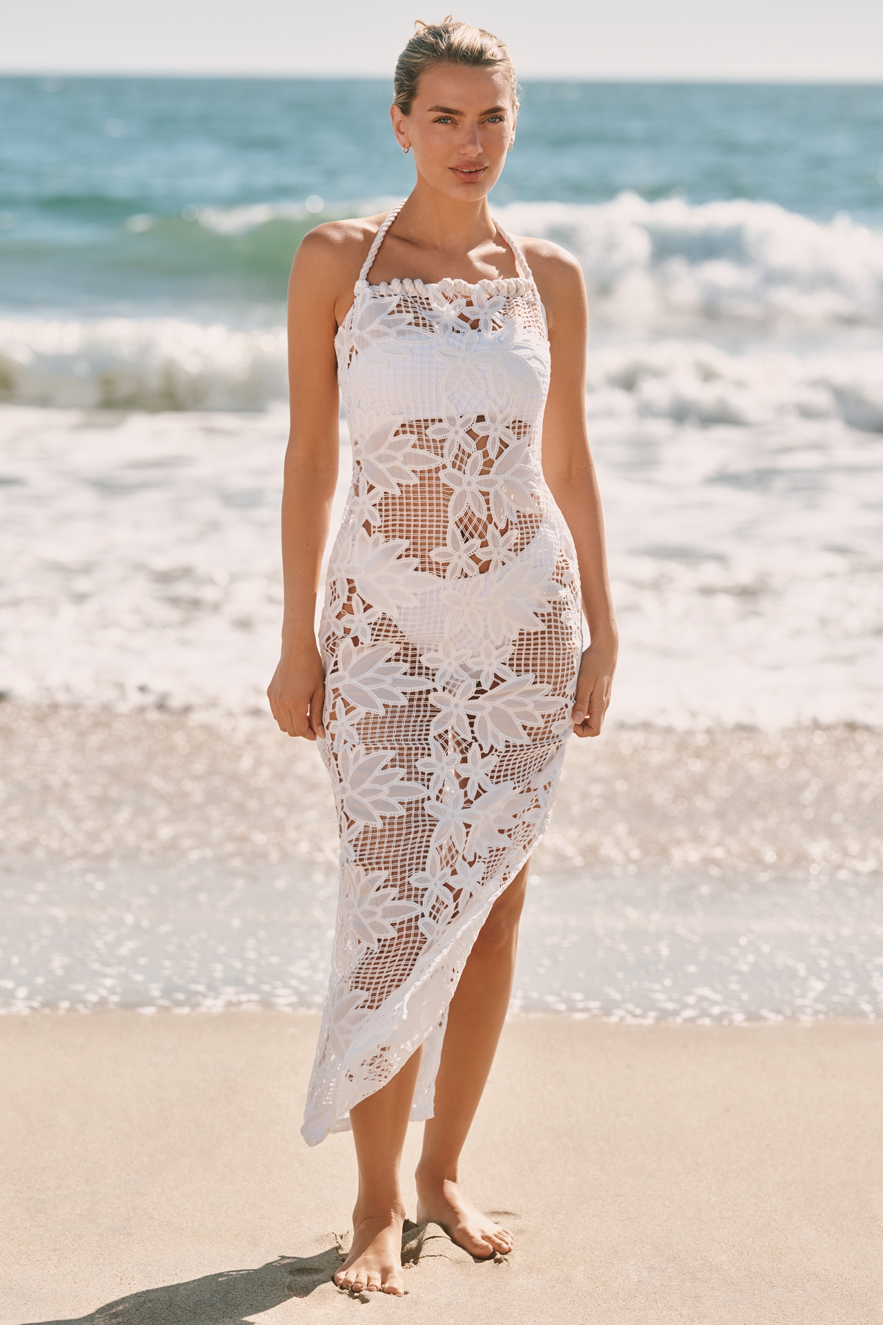 BLITHE Sheer Cutout Lace Maxi Dress