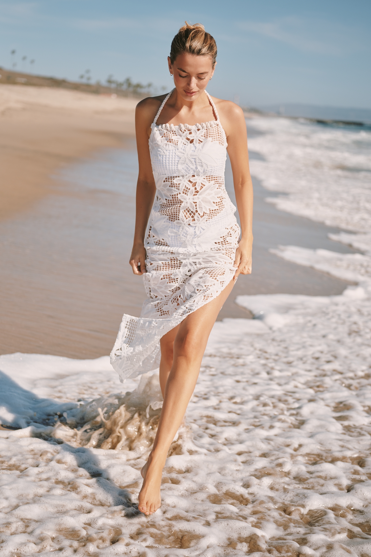 BLITHE Sheer Cutout Lace Maxi Dress