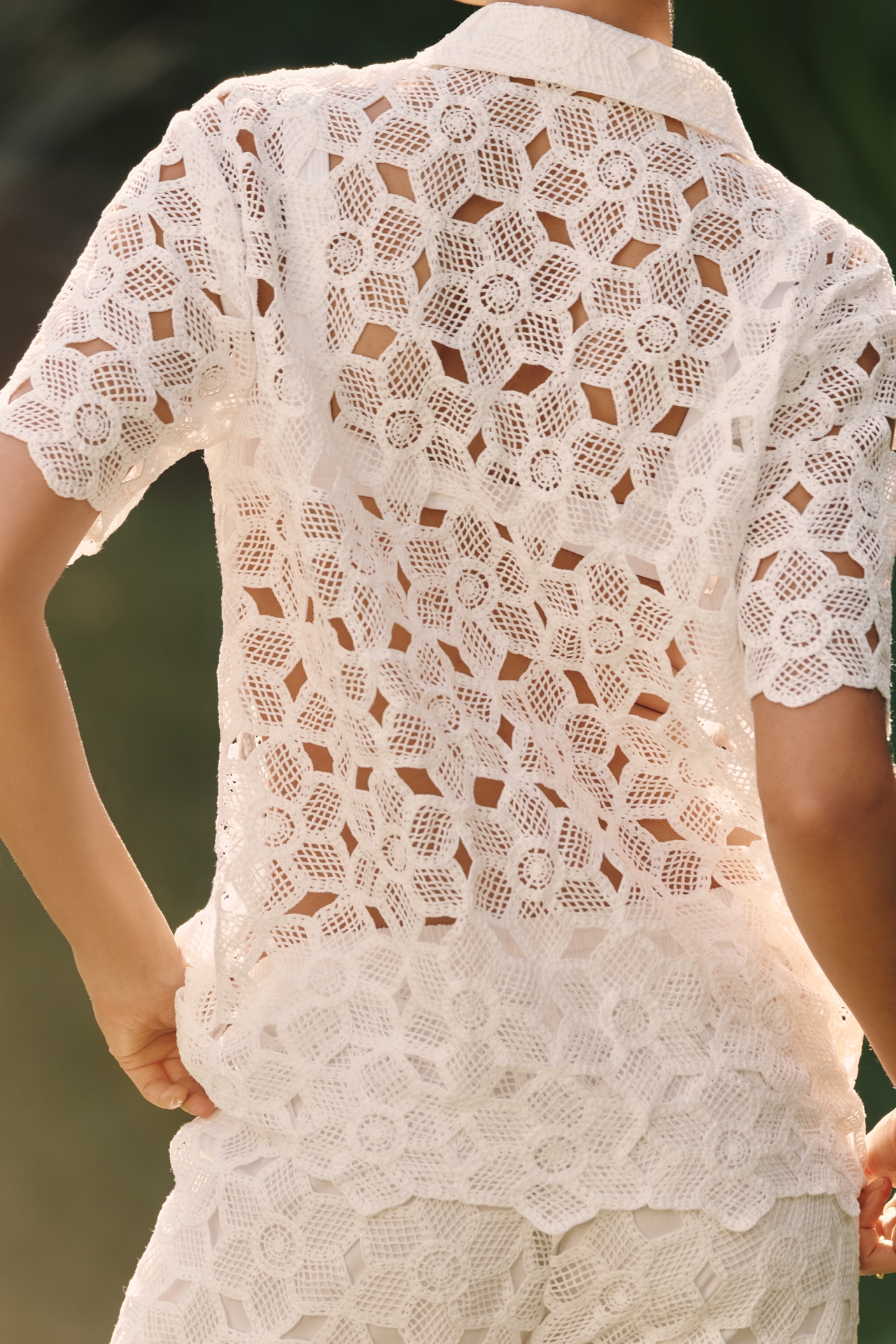 BLITHE Short-Sleeve Eyelet Buttondown Top