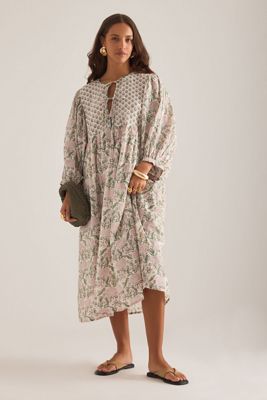 Vestido Midi con Estampado de Bloques y Lazo Frontal Farrah de Dilli Grey