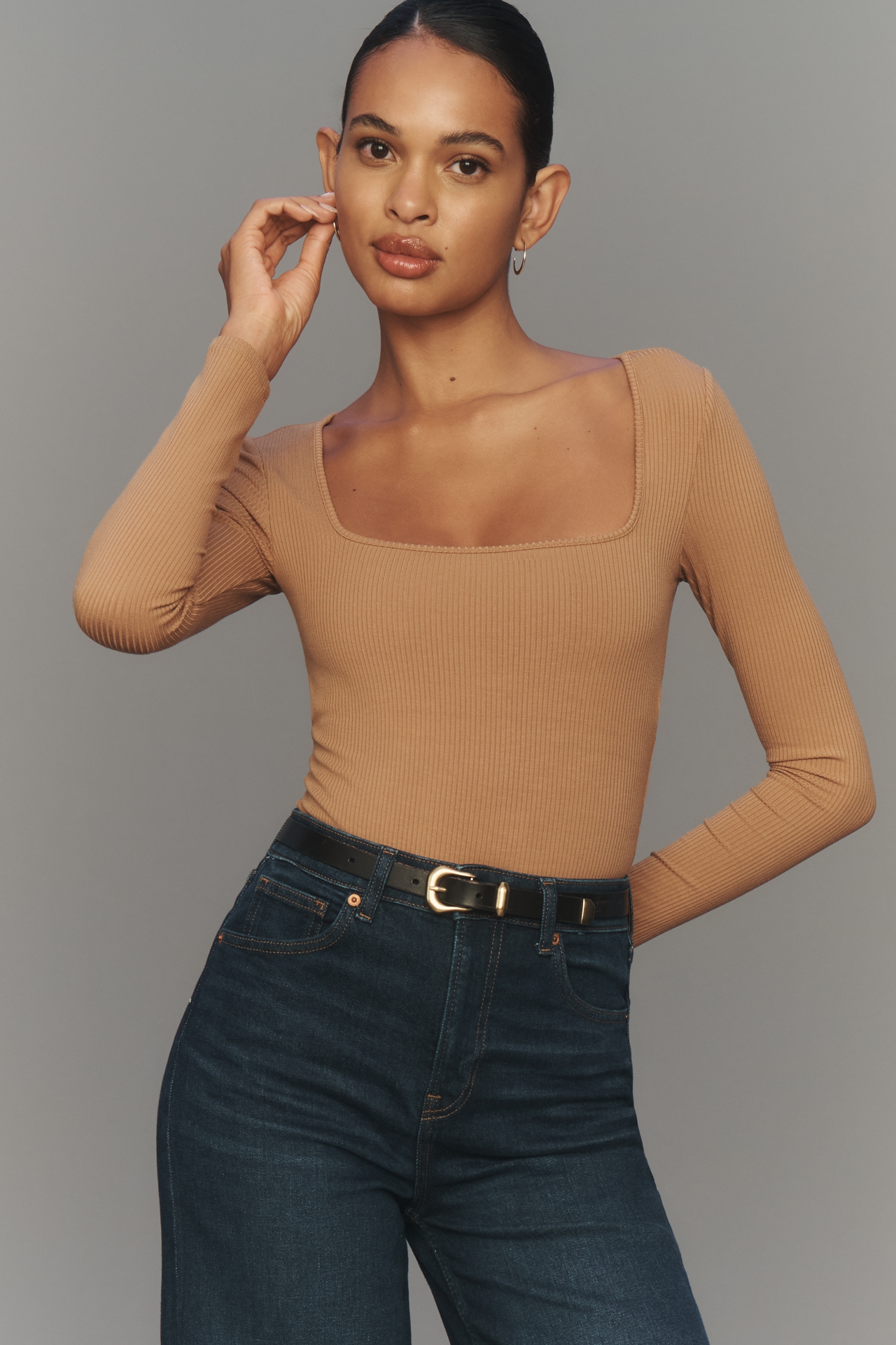 LSPACE Amore Long-Sleeve Square-Neck Bodysuit