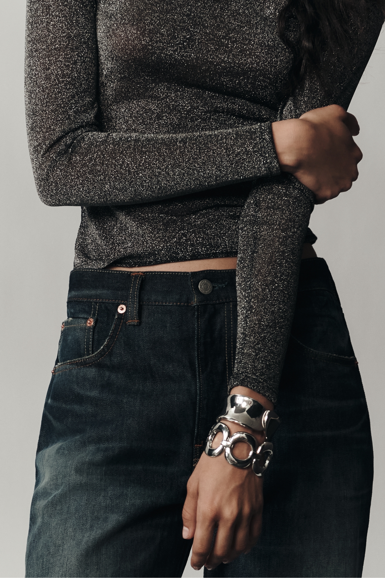 LSPACE Shimmer Long-Sleeve Mock-Neck Top