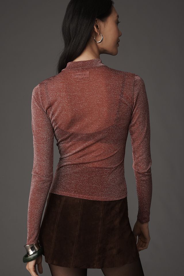 LSPACE Shimmer Long-Sleeve Mock-Neck Top #1