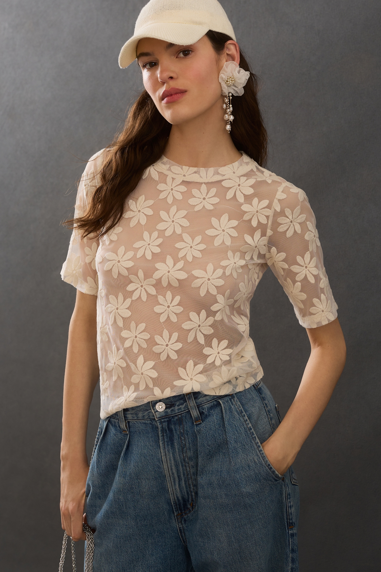 Porridge Daisy Sheer Lace Tee