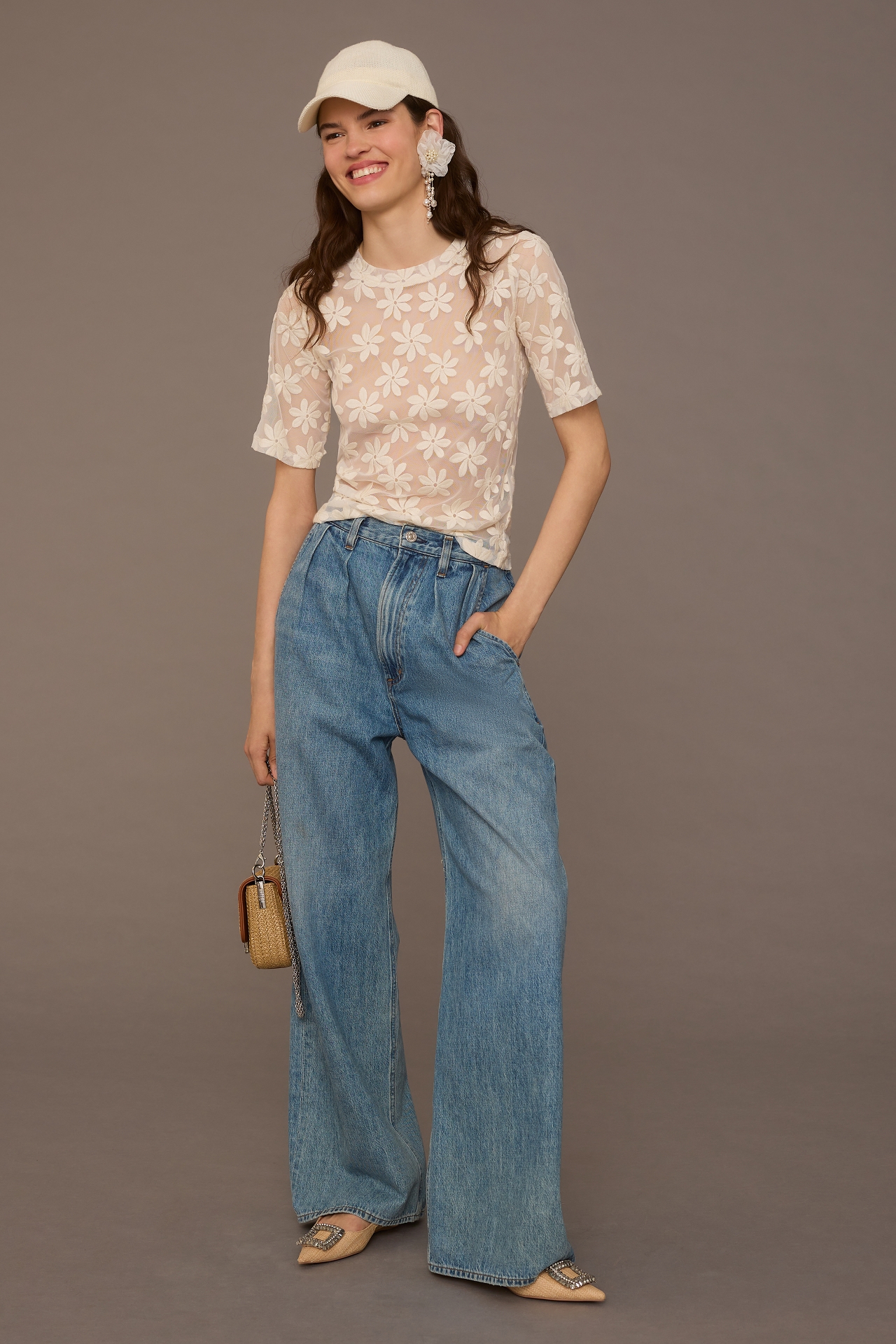 Porridge Daisy Sheer Lace Tee