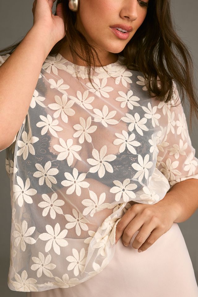 Porridge Daisy Sheer Lace Tee | Anthropologie