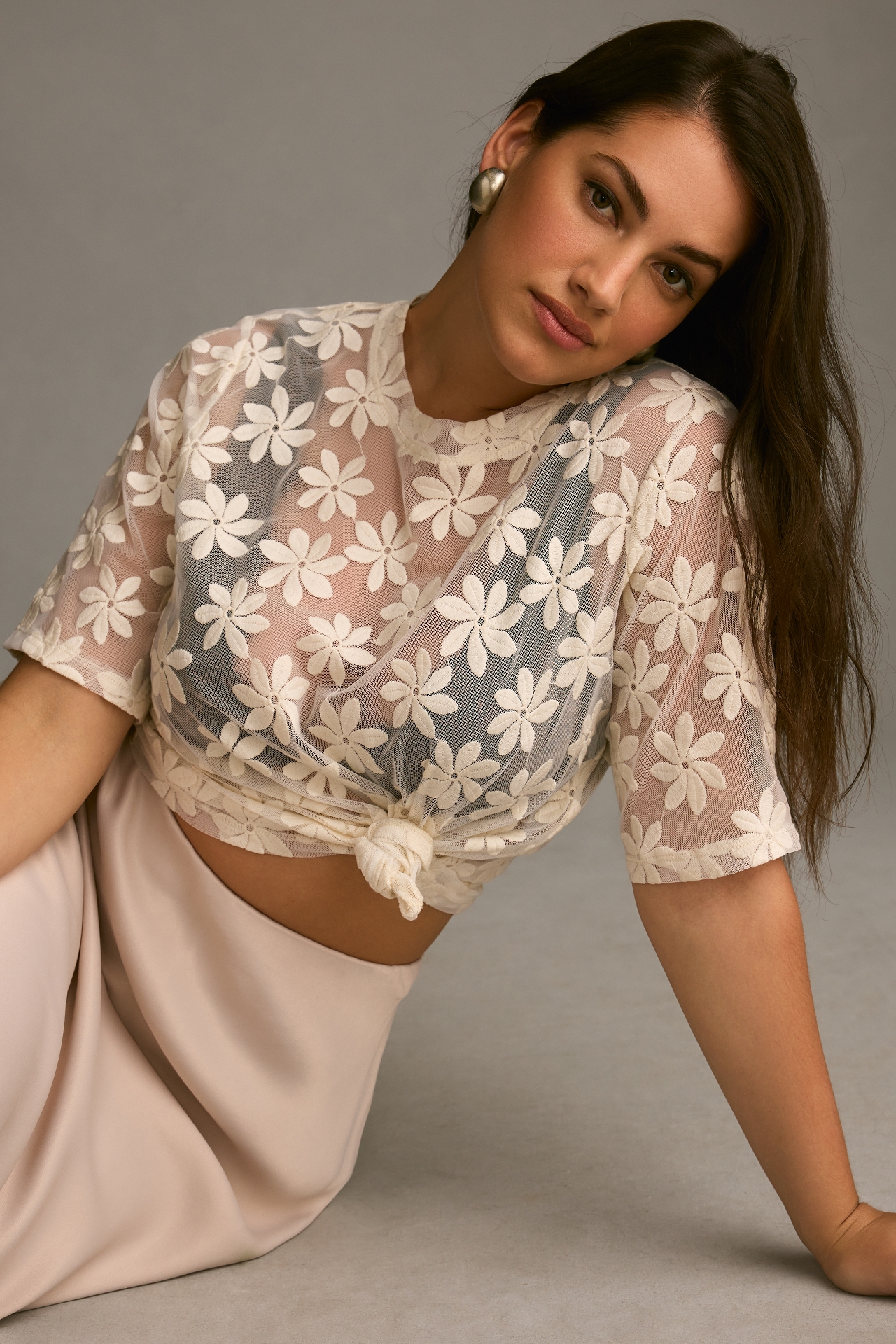 Porridge Daisy Sheer Lace Tee