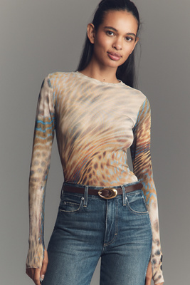Afrm Kaylee Mesh Long-sleeve Top In Brown