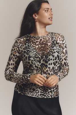 Afrm Kaylee Mesh Long-sleeve Top In Animal Print