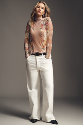 Afrm Zadie Plus Long-sleeve Turtleneck Mesh Top In Neutral