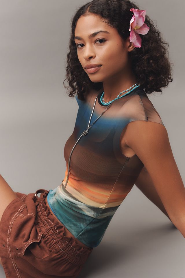 AFRM Nina Power Mesh Short-Sleeve Fitted T-Shirt #3