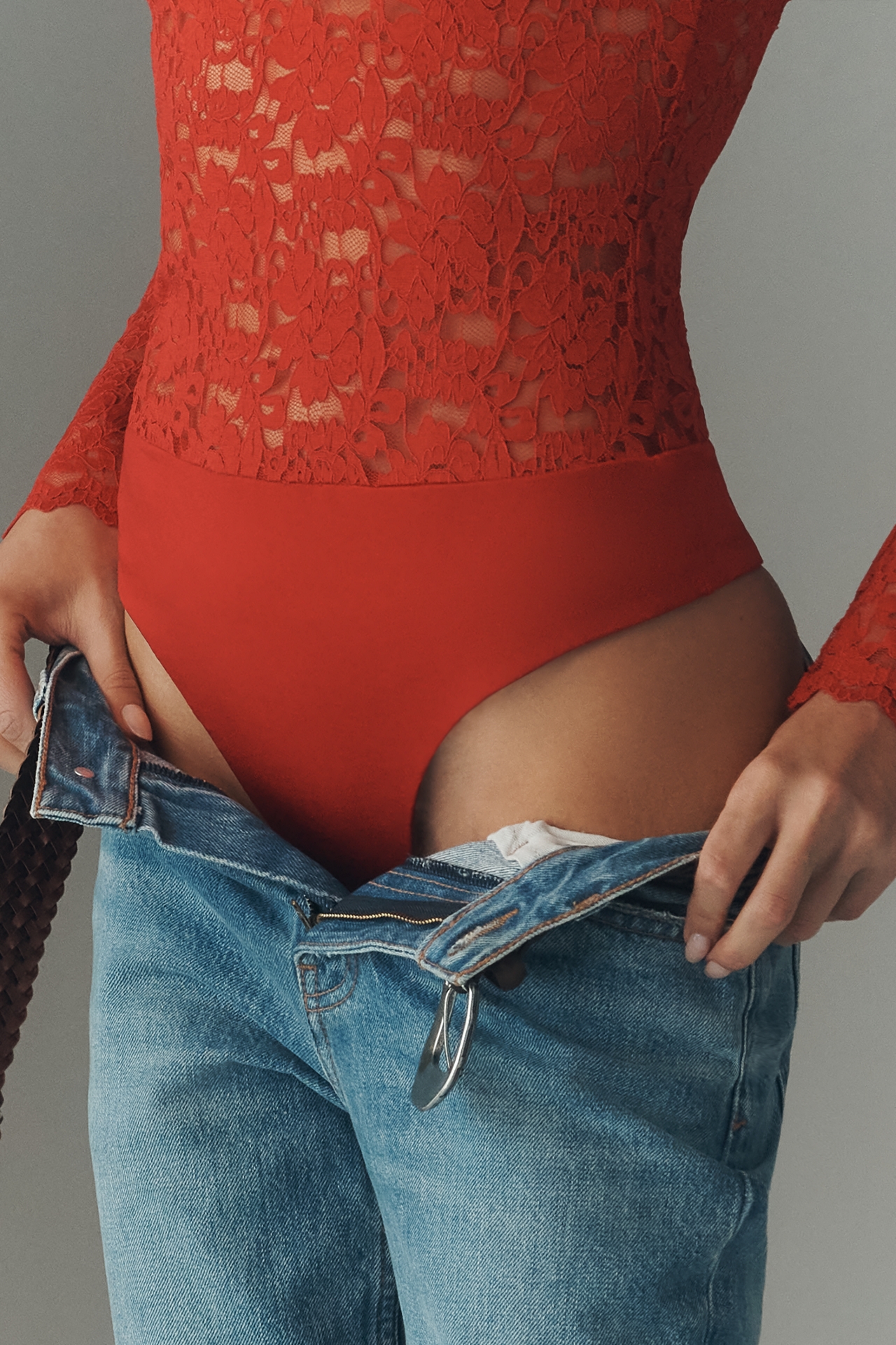 AFRM Lennox Off-Shoulder Silken Lace Bodysuit