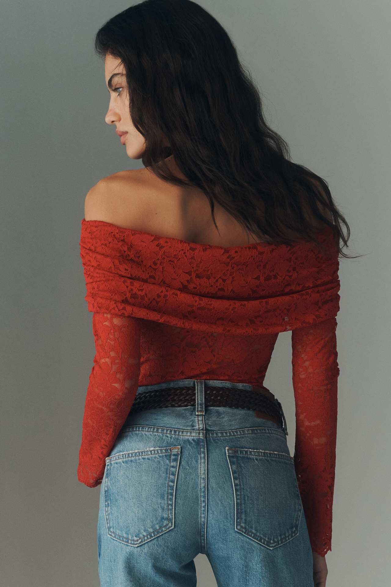 AFRM Lennox Off-Shoulder Silken Lace Bodysuit