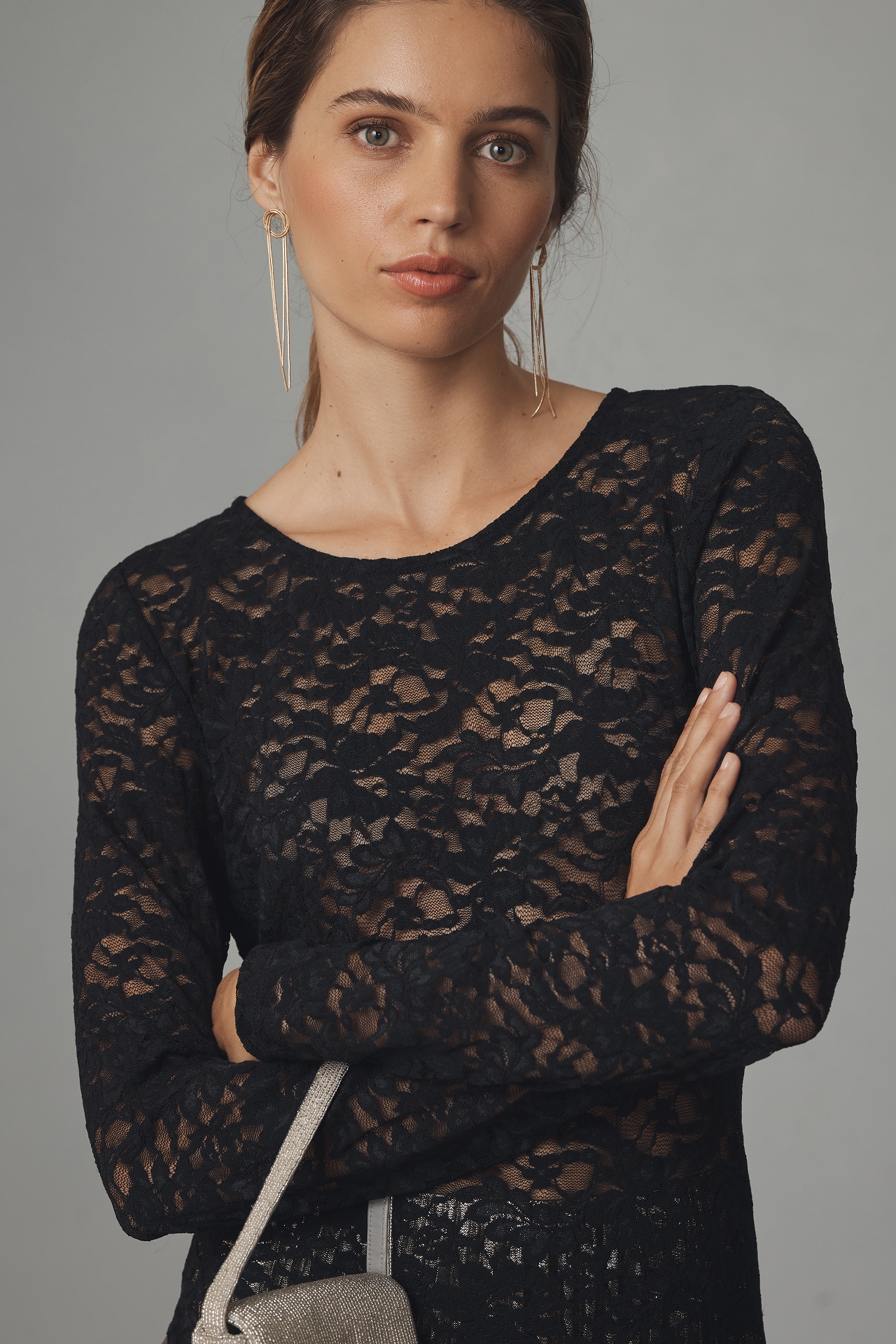 By Anthropologie Long-Sleeve Lace Crew-Neck Top