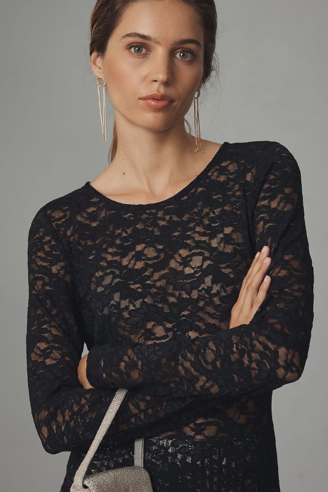 By Anthropologie Long-Sleeve Lace Crew-Neck Top | Anthropologie