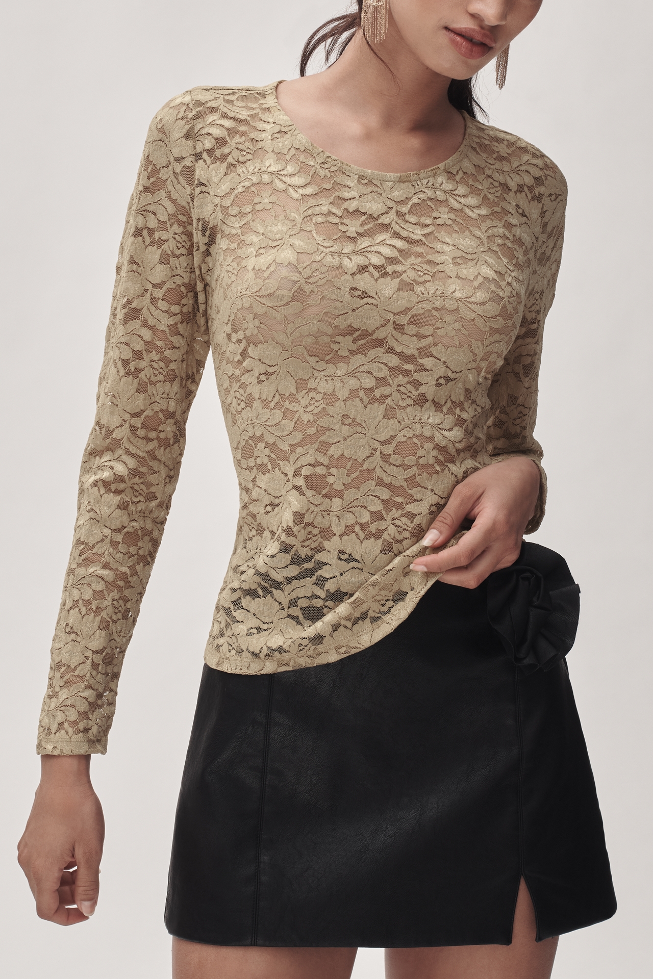By Anthropologie Long-Sleeve Lace Crew-Neck Top