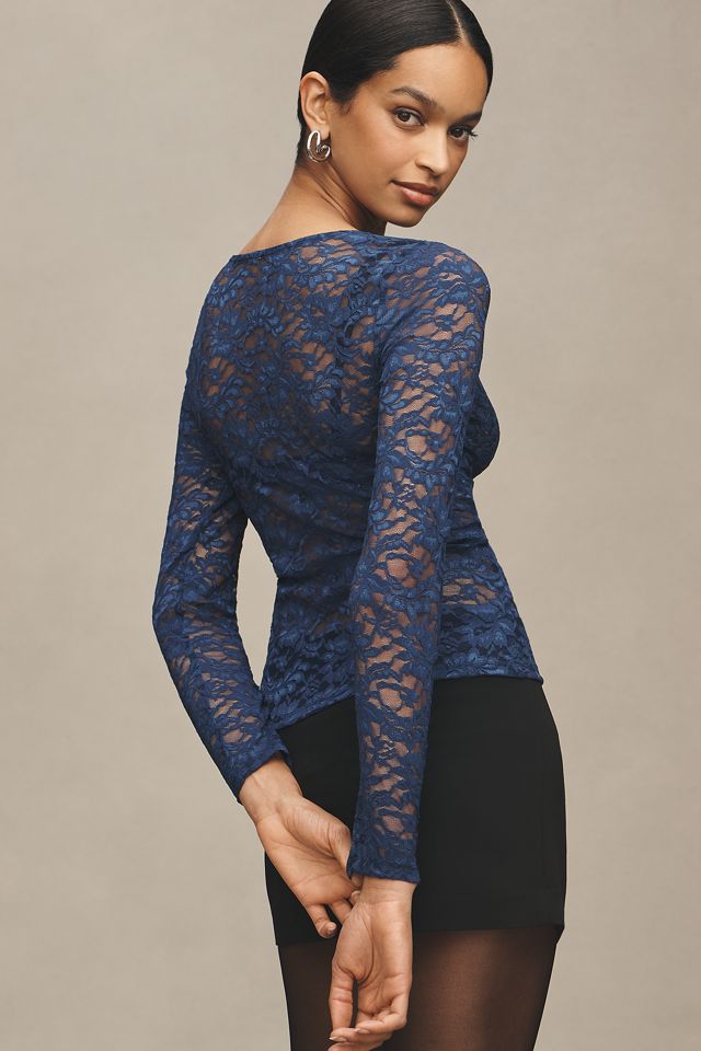 By Anthropologie Long-Sleeve Lace Crew-Neck Top #1