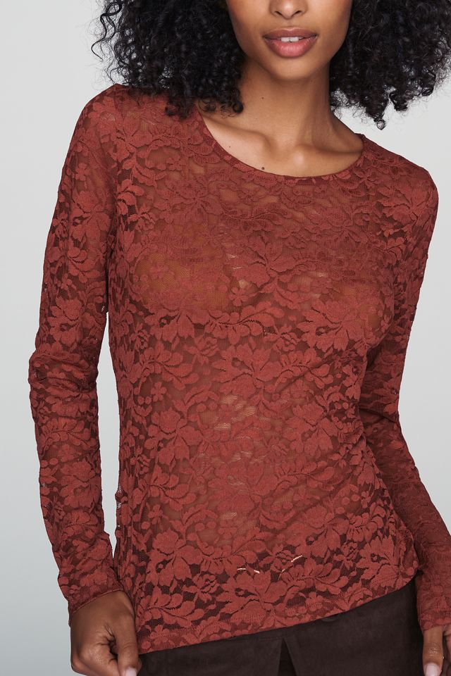 By Anthropologie Long-Sleeve Lace Crew-Neck Top #3