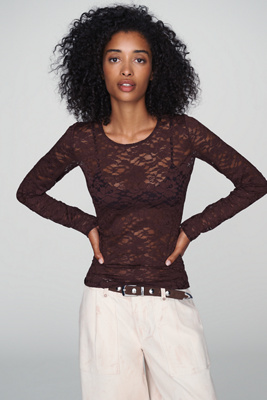 By Anthropologie Long-Sleeve Lace Crew-Neck Top by Anthropologie