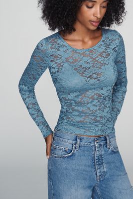 By Anthropologie Long-Sleeve Lace Crew-Neck Top