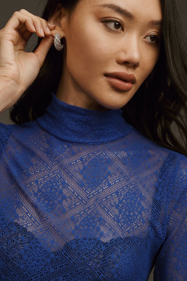 By Anthropologie Sheer Lace Turtleneck #2