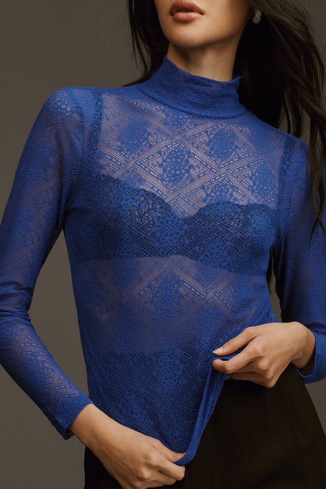 By Anthropologie Sheer Lace Turtleneck #4