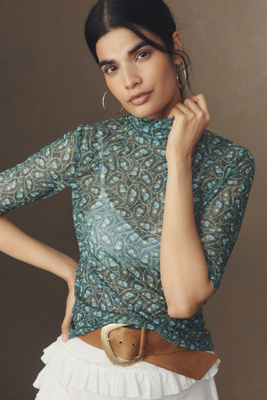 By Anthropologie Half-sleeve Mesh Top In Green