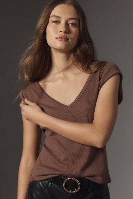 Pilcro Easy V-neck Tee In Beige