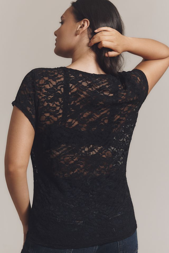 By Anthropologie Short-Sleeve Crew-Neck Lace Top #5