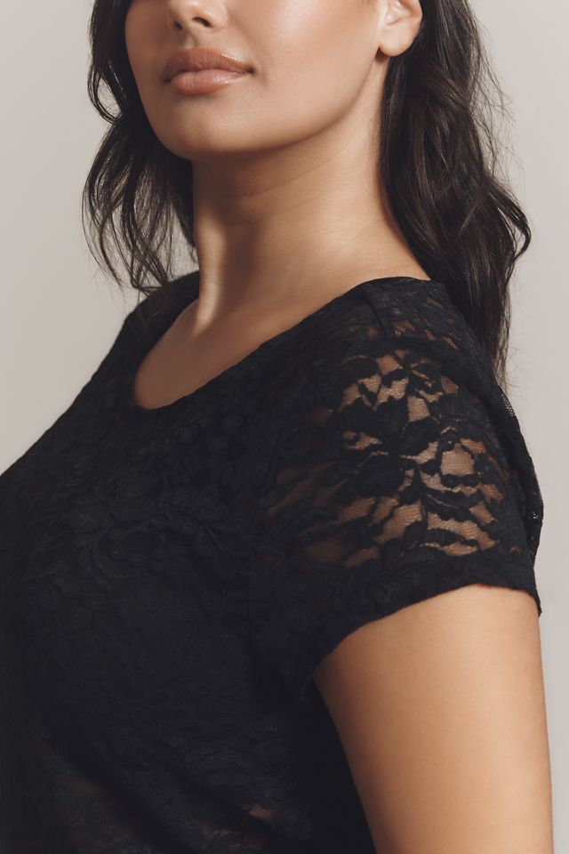 By Anthropologie Short-Sleeve Crew-Neck Lace Top #7