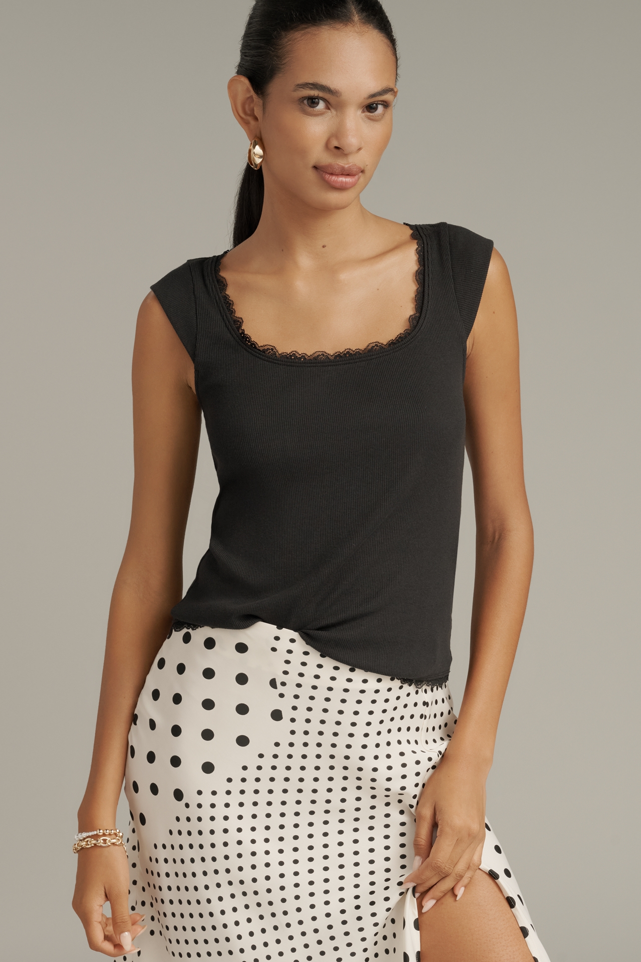 Maeve Lace-Trim Cap-Sleeve Shirt
