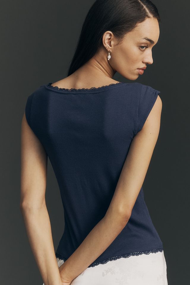 Maeve Lace-Trim Cap-Sleeve Shirt #1